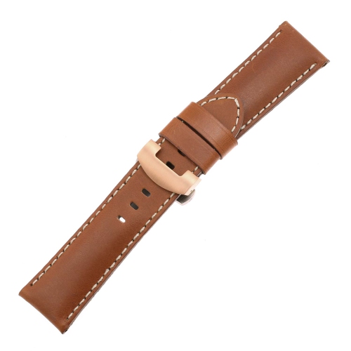 DASSARI Smooth Leather Men's Watch Band Strap with Rose Gold Deployant Deployment Clasp for Panerai - Tan - 22mm