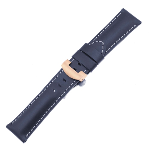 DASSARI Smooth Leather Men's Watch Band Strap with Rose Gold Deployant Deployment Clasp for Panerai - Navy Blue - 22mm