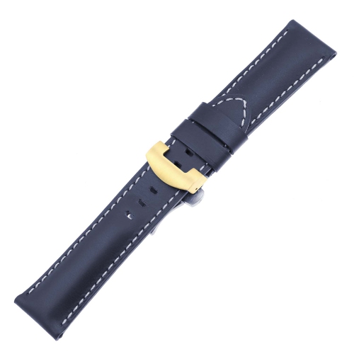 STRAPSCO  Dassari Smooth Leather Men's Watch Band Strap With Gold Deployant Clasp for Panerai - Extra Long - Navy Blue - 24MM In Yellow