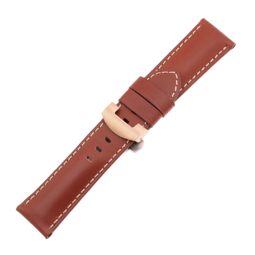 DASSARI Smooth Leather Men's Watch Band Strap with Rose Gold Deployant Deployment Clasp for Panerai - Extra Long - Rust - 22mm