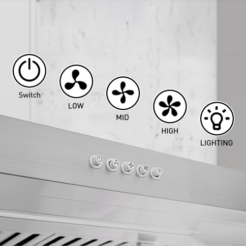 Vesta Chicago 750CFM 30'' Under Cabinet Range Hood With Stainless Steel Body, Single Motor, 3 Speeds Mechanical Button Control, Top Venting Methods