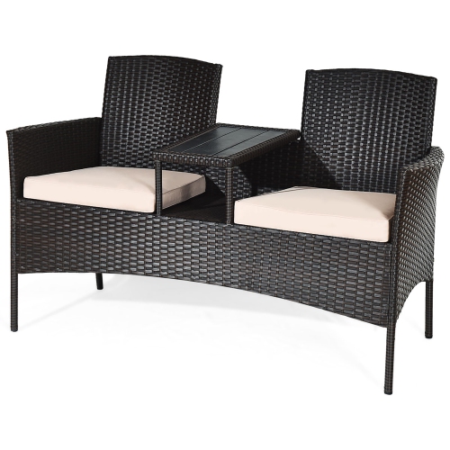 Costway Modern Patio Chat Set Rattan Seat Sofa Loveseat Table Chairs with Cushion