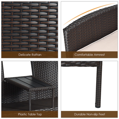 Costway Modern Patio Chat Set Rattan Seat Sofa Loveseat Table Chairs with Cushion