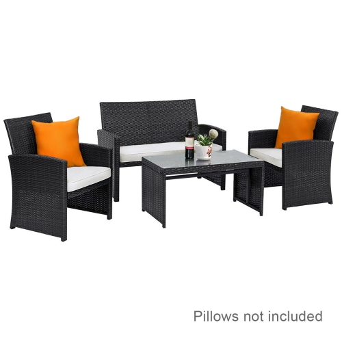 Costway 4PCS Patio Garden Conversation Set Rattan Cushioned Sofa Table Black