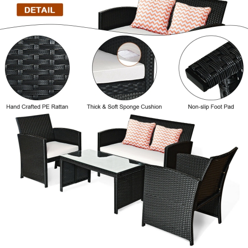 Costway 4PCS Patio Garden Conversation Set Rattan Cushioned Sofa Table Black