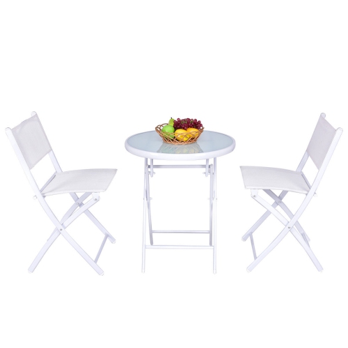 Costway 3pcs Folding Bistro Table Chairs Set Garden Backyard Patio Furniture White
