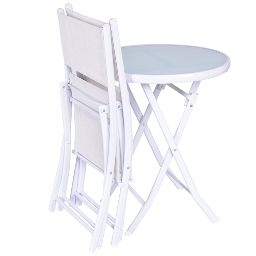 Costway 3pcs Folding Bistro Table Chairs Set Garden Backyard Patio Furniture White