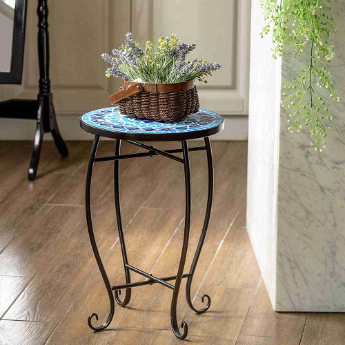 Costway Accent Style Steel Table Plant Stand Cobalt Scheme Garden Outdoor Indoor Blue