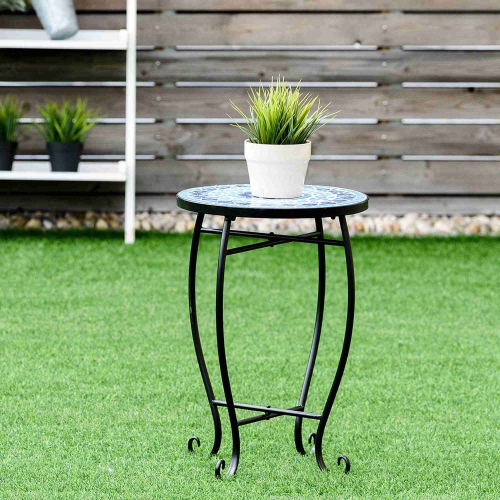 Costway Accent Style Steel Table Plant Stand Cobalt Scheme Garden Outdoor Indoor Blue