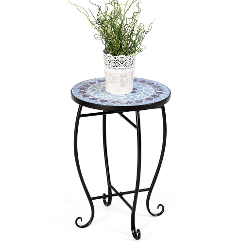 Costway Accent Style Steel Table Plant Stand Cobalt Scheme Garden Outdoor Indoor Blue