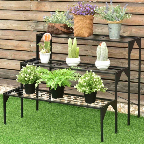 COSTWAY  3 Tier Shelf Flower Plant Display Stand Rack Large Metal Heavy Duty