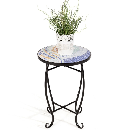 Costway Accent Table Plant Stand Scheme Steel Ocean Outdoor Indoor Garden