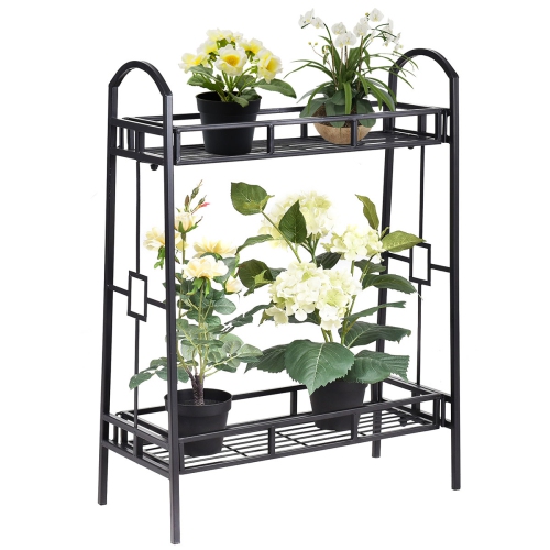 Heavy Duty 2 Tier Metal Flower Pot Rack Plant Display Stand Shelf Heavy Duty 2 Tier Metal Flower Pot Rack