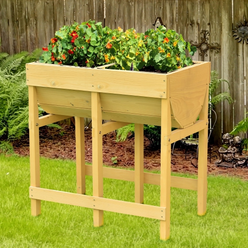 Costway Wooden V Planter Elevated Vegetable Flower Bed Free Standing Planting with liner