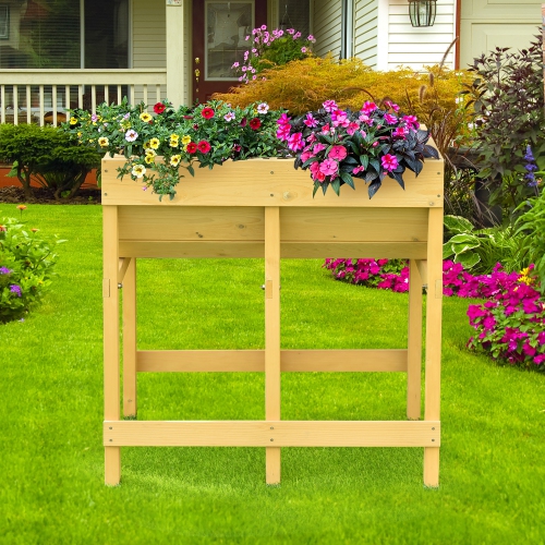 Costway Wooden V Planter Elevated Vegetable Flower Bed Free Standing Planting with liner