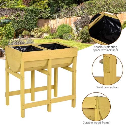 Costway Wooden V Planter Elevated Vegetable Flower Bed Free Standing Planting with liner