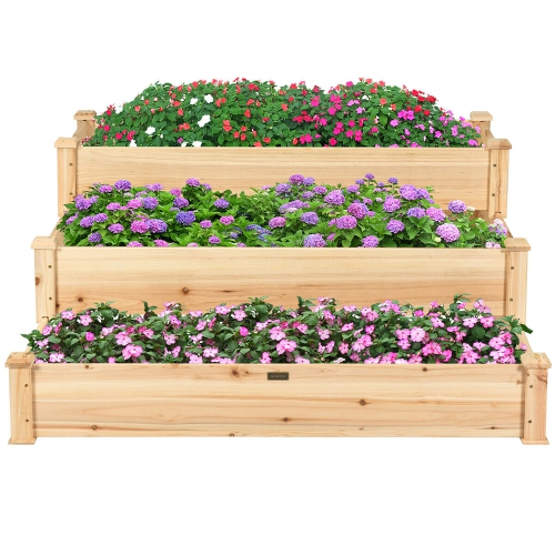 Costway 3 Tier Wooden Raised Vegetable Garden Bed Elevated Planter Kit Outdoor Gardening