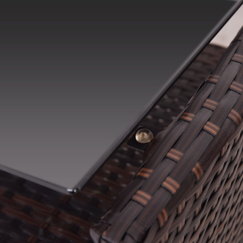 Costway 4PCS Patio Outdoor Garden Rattan Furniture Set Table Shelf Sofa with Beige Cushion