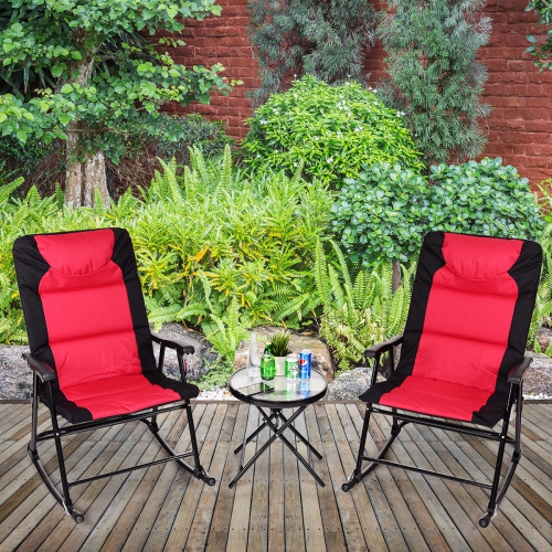 Costway 3pcs Outdoor Folding Rocking Chair Table Set Bistro Sets Patio Furniture Red