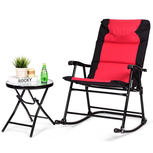 Costway 3pcs Outdoor Folding Rocking Chair Table Set Bistro Sets Patio Furniture Red