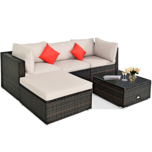 Ensemble de meubles de patio en rotin de 5 pièces de Costway avec coussin