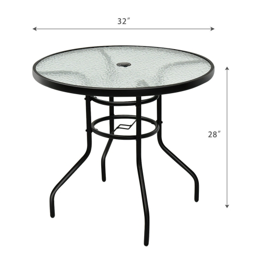 Costway 31.5'' Patio Round Table Tempered Glass Steel Frame Outdoor Pool Yard