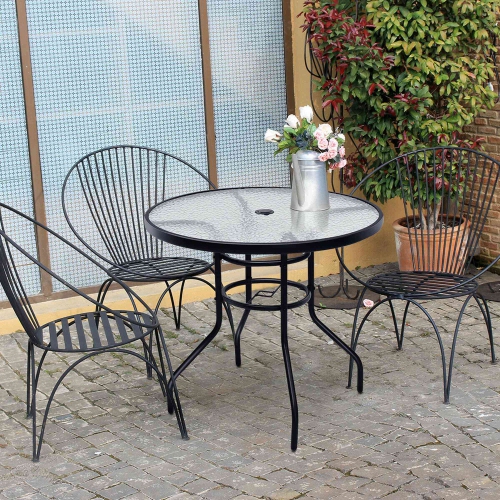 Costway 31.5'' Patio Round Table Tempered Glass Steel Frame Outdoor Pool Yard