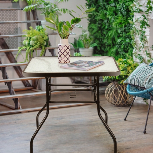 Costway 31.5'' Patio Square Table Tempered Glass Steel Frame Outdoor Pool Yard Garden