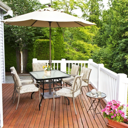 Costway 31.5'' Patio Square Table Tempered Glass Steel Frame Outdoor Pool Yard Garden