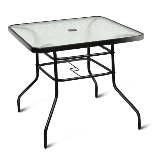 Costway 31.5'' Patio Square Table Tempered Glass Steel Frame Outdoor Pool Yard Garden