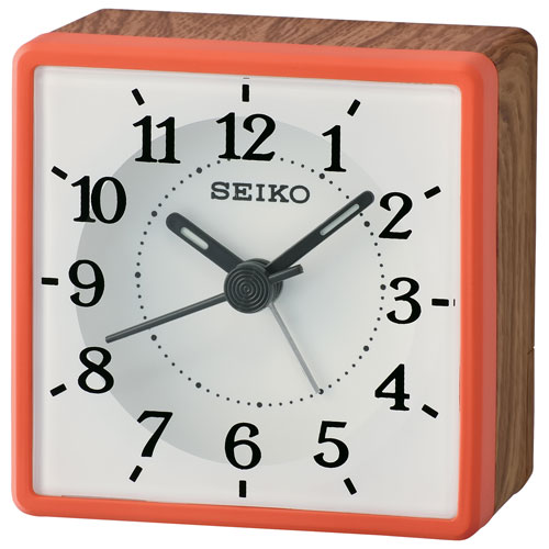 Seiko White Dial Analog Square Alarm Clock Qhe175r Orange Best Buy Canada