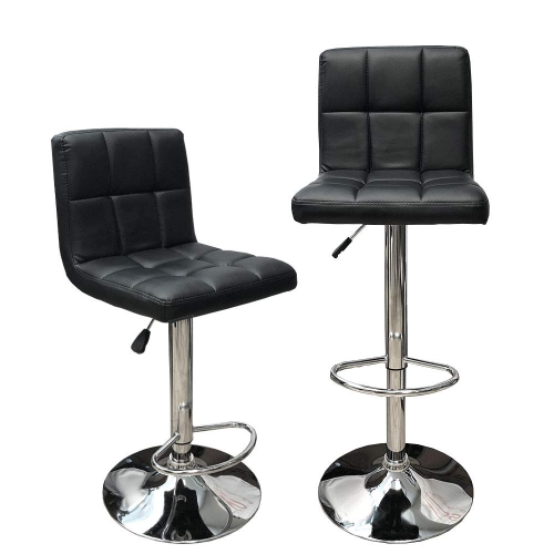 ANGEL POS  Hexagrid Swivel Pu Leather Hydraulic Bar Stool Pub Chair Kitchen Island Counter, With Backrest & Footrest, Set Of 2 In White