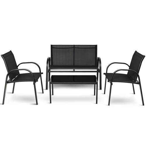 Costway 4 PCS Patio Furniture Set Sofa Coffee Table Steel Frame Garden Deck Black
