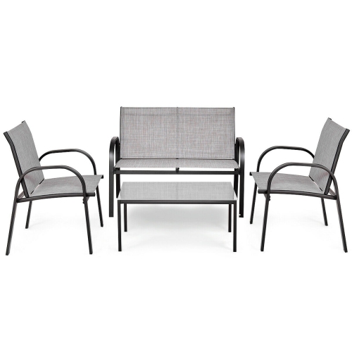 Costway 4 PCS Patio Furniture Set Sofa Coffee Table Steel Frame Garden Deck Gray