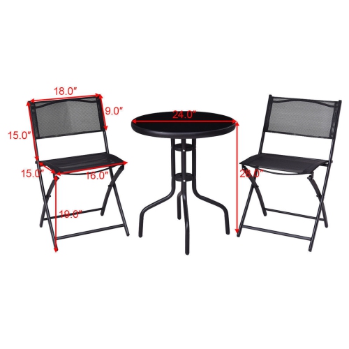 Gymax 3 Pcs Bistro Set Garden Backyard Table Folding Chairs Outdoor Patio Furniture