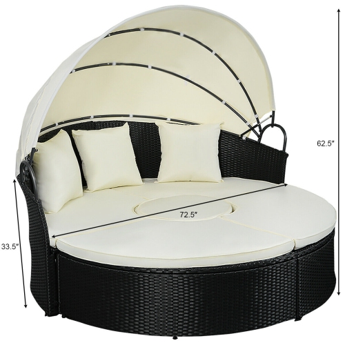 Gymax Rattan Wicker Round Retractable Canopy Daybed Sofa Furniture Set Outdoor Patio