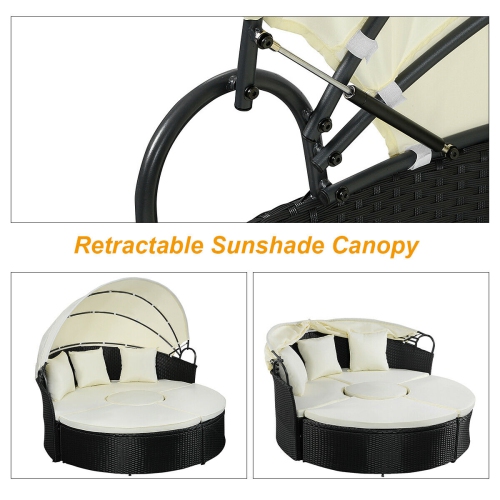 Gymax Rattan Wicker Round Retractable Canopy Daybed Sofa Furniture Set Outdoor Patio
