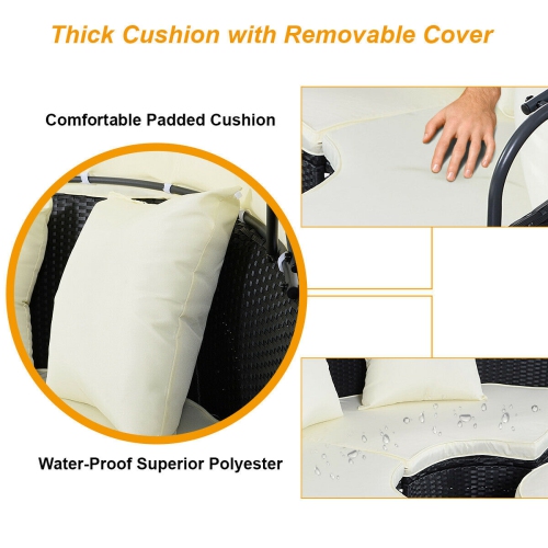 Gymax Rattan Wicker Round Retractable Canopy Daybed Sofa Furniture Set Outdoor Patio