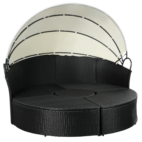 Gymax Rattan Wicker Round Retractable Canopy Daybed Sofa Furniture Set Outdoor Patio