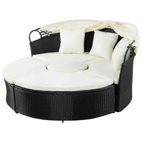 Gymax Rattan Wicker Round Retractable Canopy Daybed Sofa Furniture Set Outdoor Patio