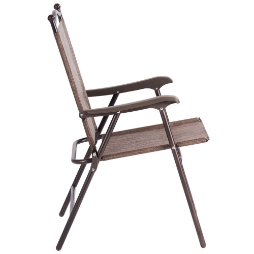 Gymax Set of 2 Folding Patio Furniture Sling Back Chairs Outdoors brown