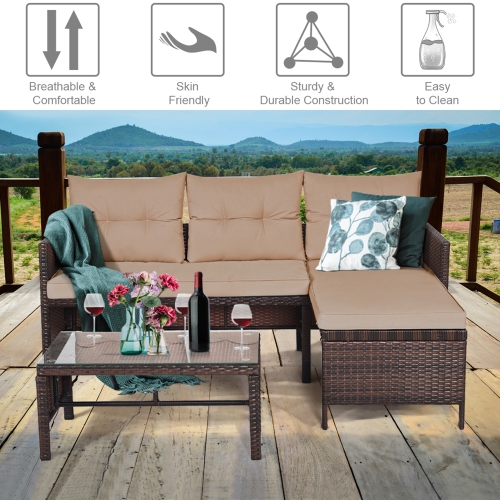 Gymax 3PC Rattan Furniture Set Outdoor Patio Couch Sofa Wicker Set