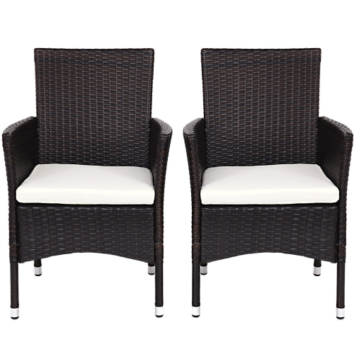 Gymax 2PC Patio Rattan Wicker Dining Chairs Set Mixbrown With 2 Set Cushion Covers