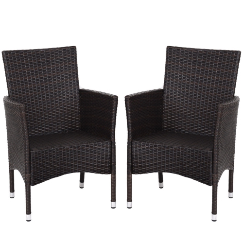 Gymax 2PC Patio Rattan Wicker Dining Chairs Set Mixbrown With 2 Set Cushion Covers
