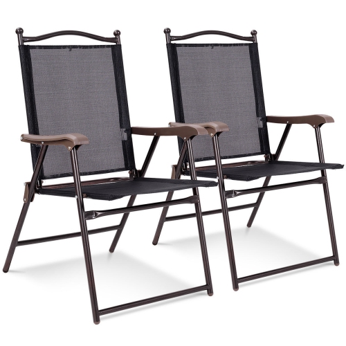 Gymax Set of 2 Folding Patio Furniture Sling Back Chairs Outdoors Black