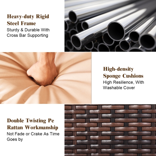 Gymax 3PC Rattan Furniture Sofa Lounge Chaise Set Outdoor Patio Garden