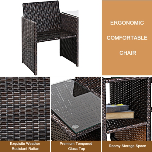 Gymax Cushioned Patio Rattan Seat Loveseat Sofa Table Chairs