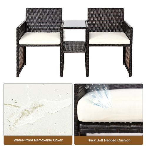 Gymax Cushioned Patio Rattan Seat Loveseat Sofa Table Chairs