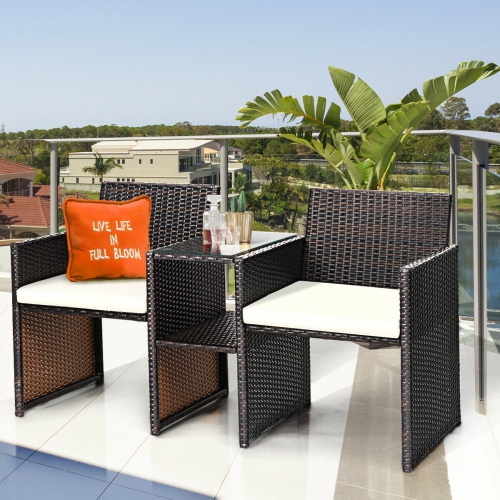 Gymax Cushioned Patio Rattan Seat Loveseat Sofa Table Chairs