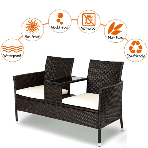 Gymax Loveseat Sofa Table Chairs Cushioned Patio Rattan Seat